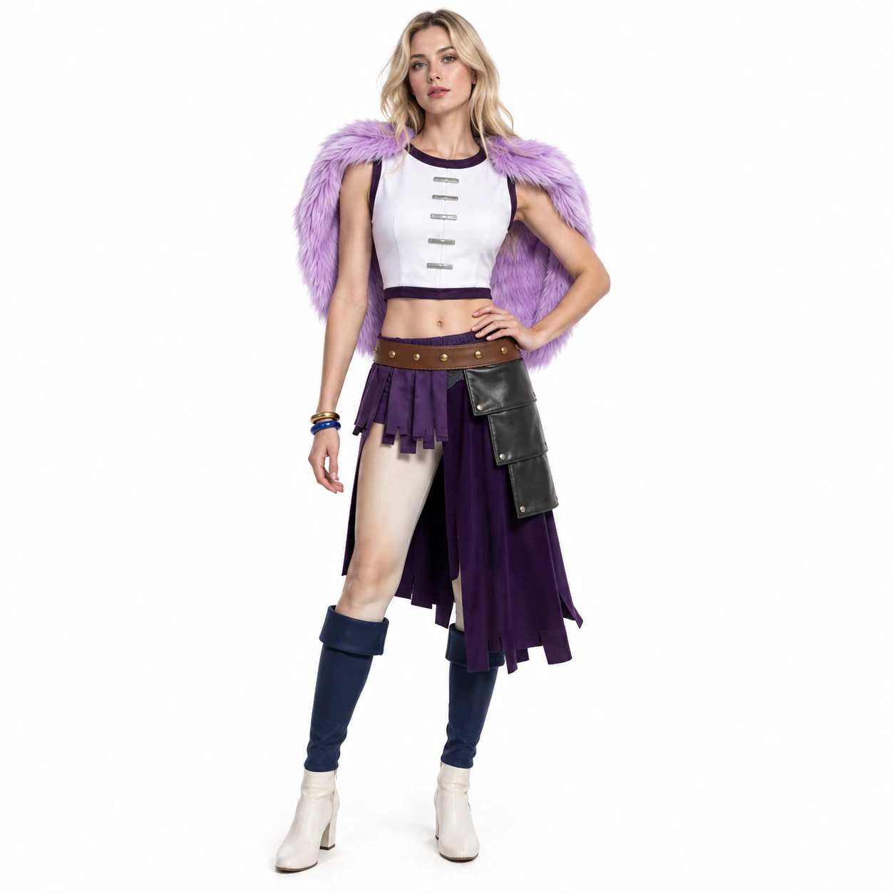 Cosplay Dräkt med Lila Pälskappa och Kjol Set för Damer