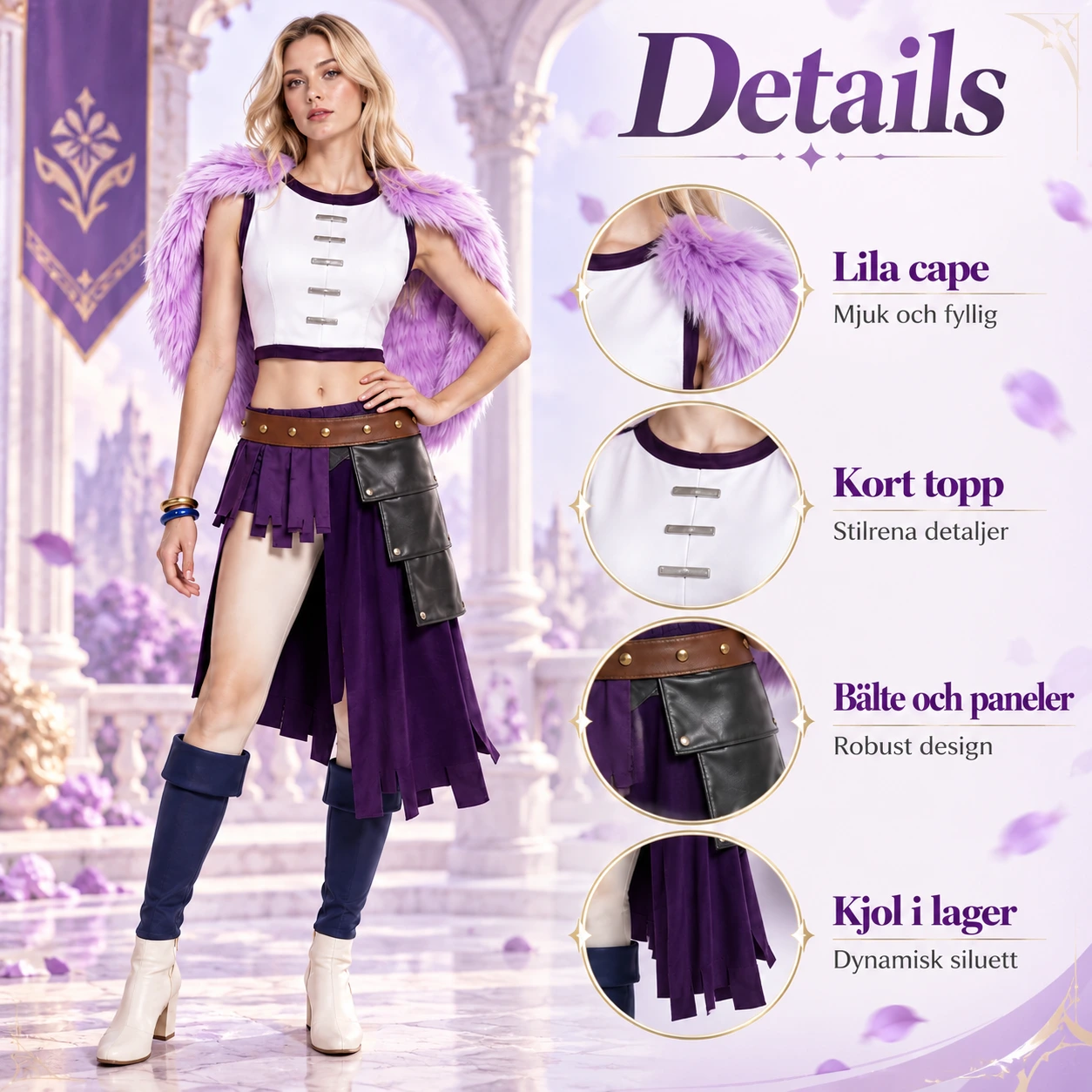 Cosplay Dräkt med Lila Pälskappa och Kjol Set för Damer