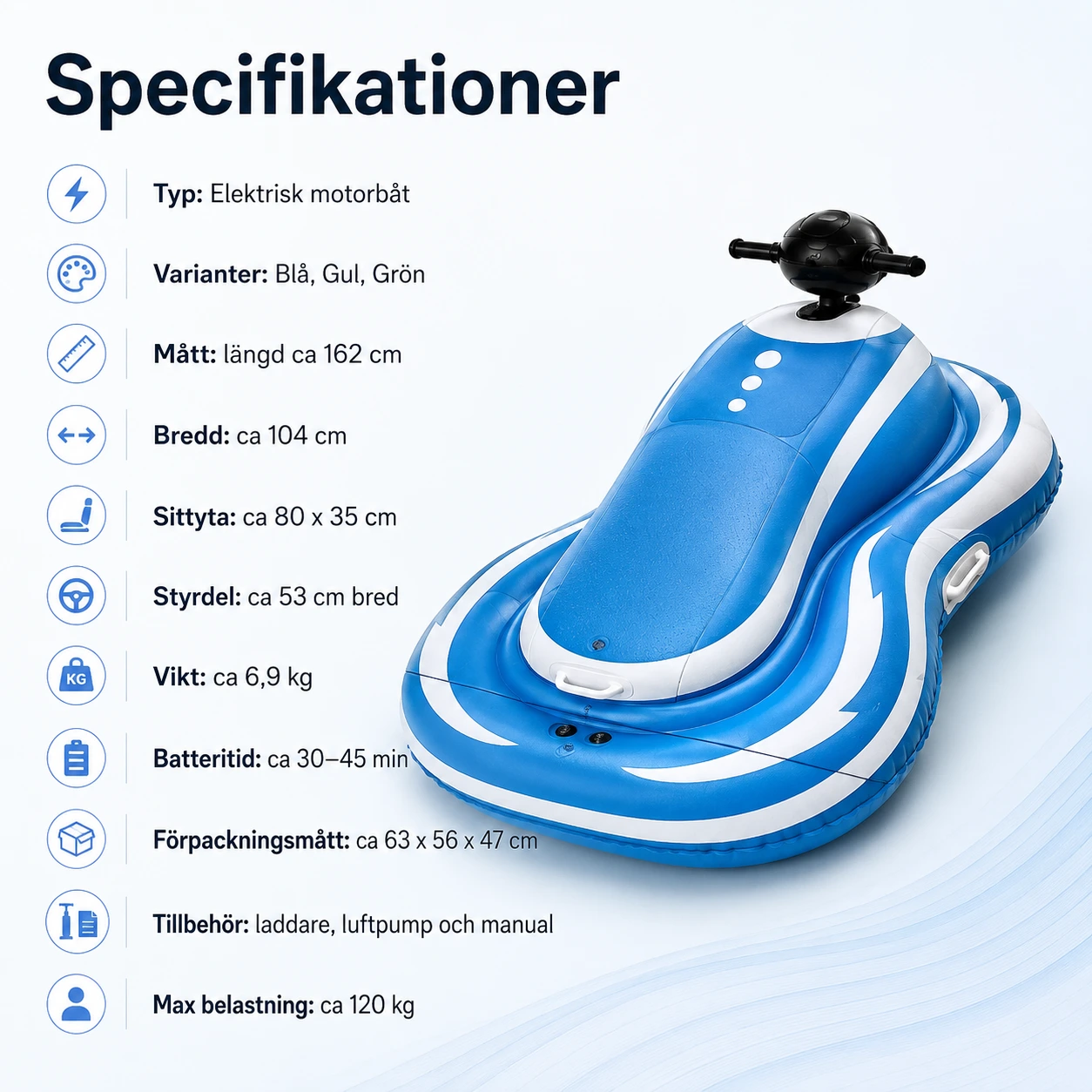 Uppblåsbar elektrisk vattenleksak för pool och lugnt vatten
