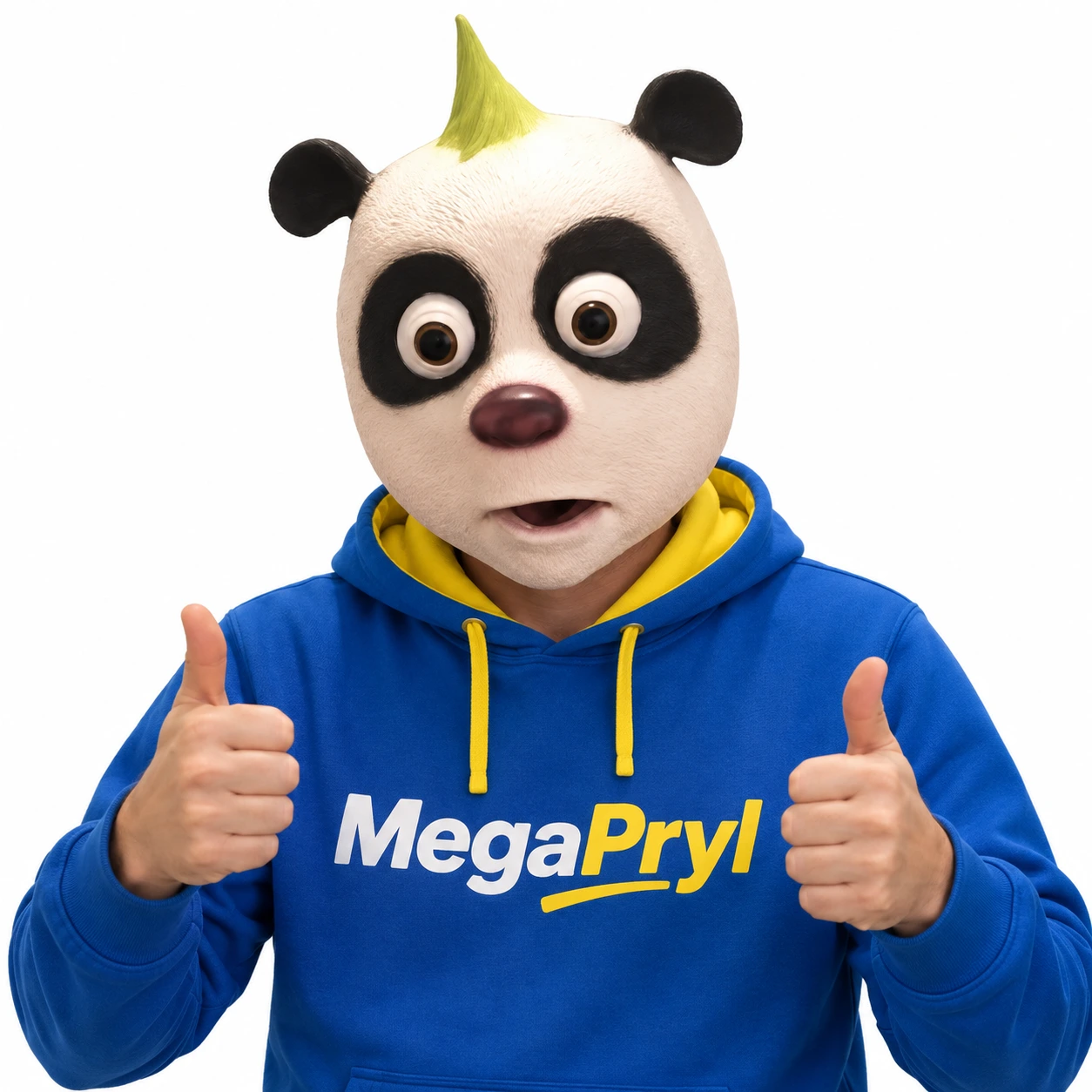 Tecknad Panda Latexmask med Gul Tofs
