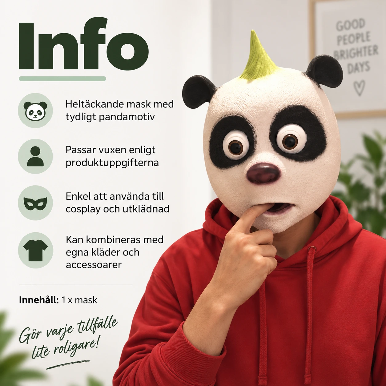 Tecknad Panda Latexmask med Gul Tofs