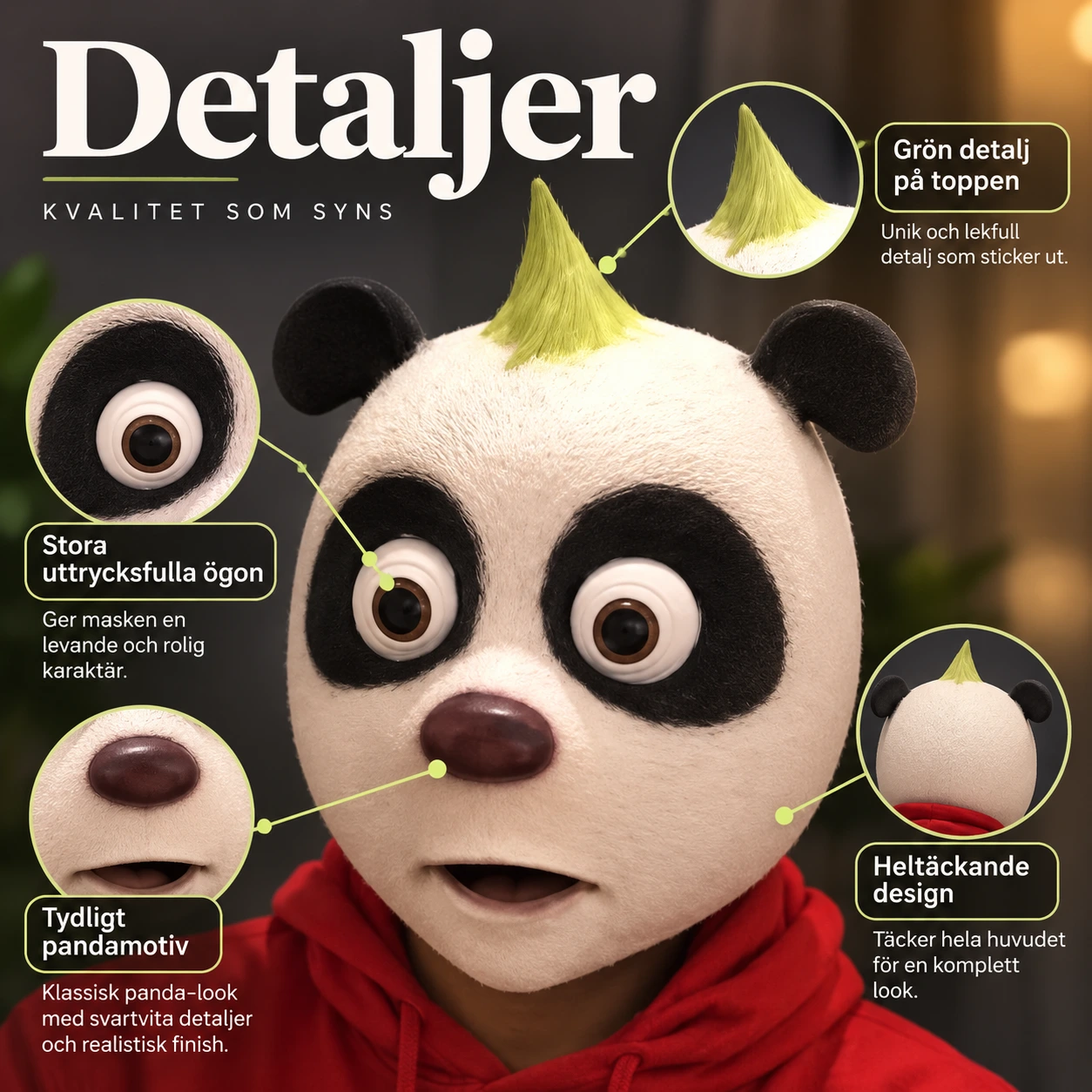 Tecknad Panda Latexmask med Gul Tofs