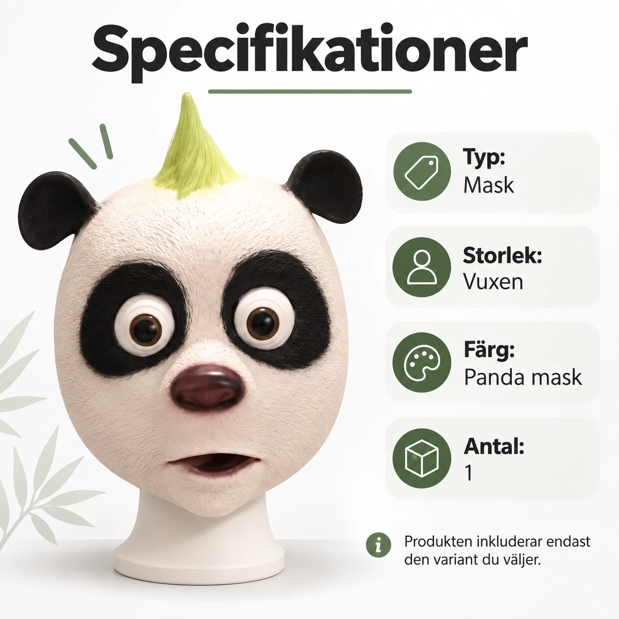 Tecknad Panda Latexmask med Gul Tofs