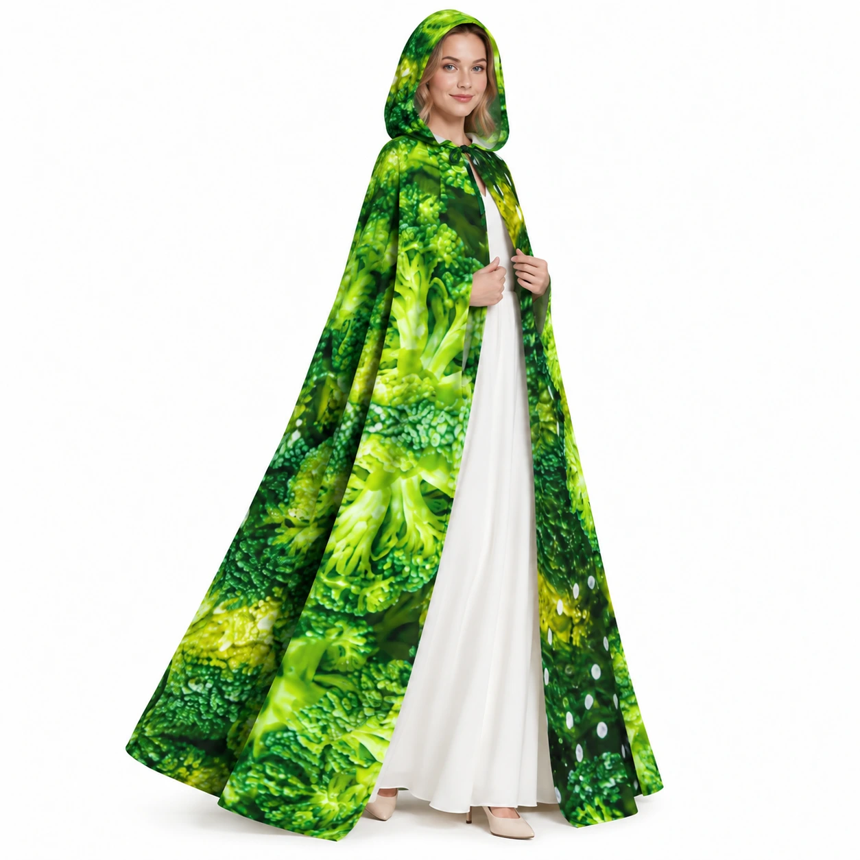 Grön Broccolimantel med Luva och Grönsaksmotiv