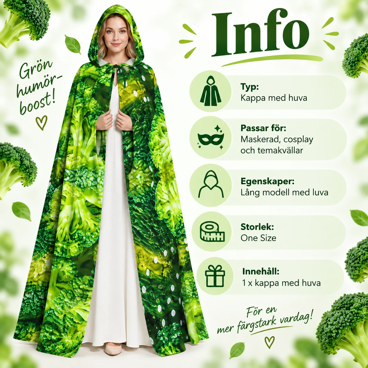 Grön Broccolimantel med Luva och Grönsaksmotiv