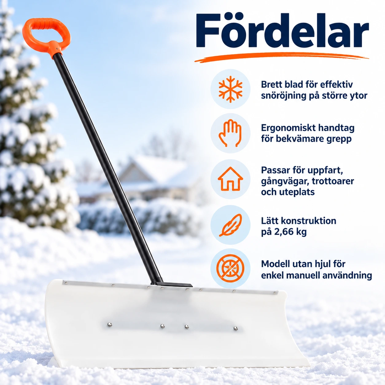 Snöskyffel för gångar och uppfart, 76 cm blad
