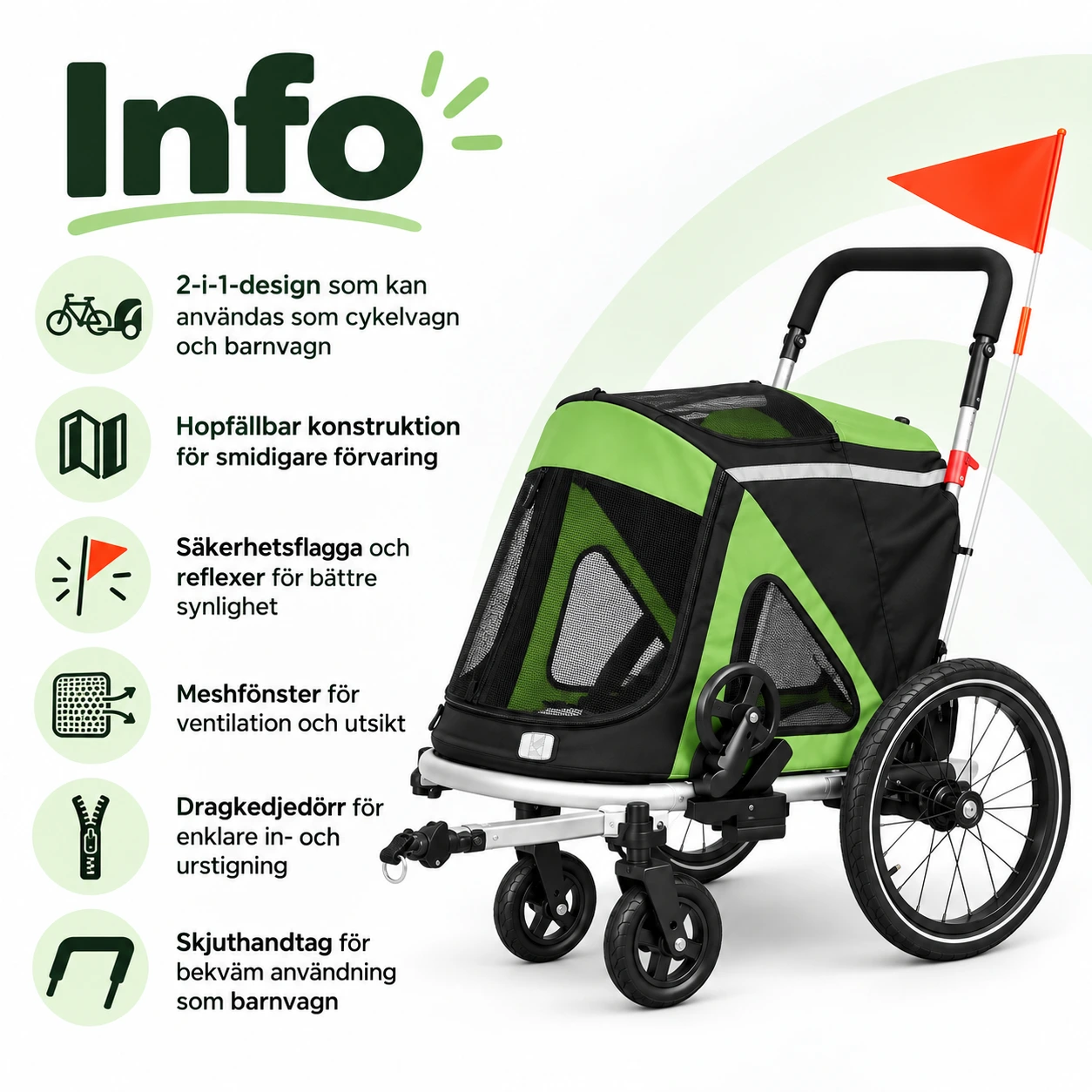 Cykelvagn och barnvagn för barn 2-i-1 hopfällbar