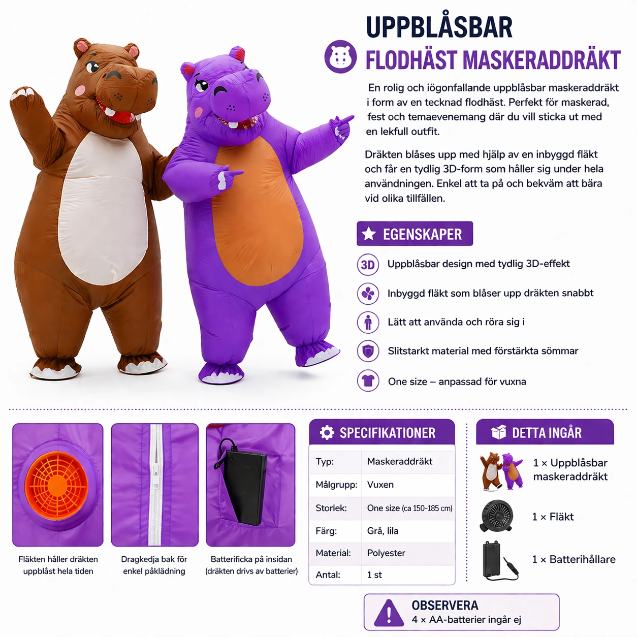 Flodhäst Maskeraddräkt Uppblåsbar Vuxen