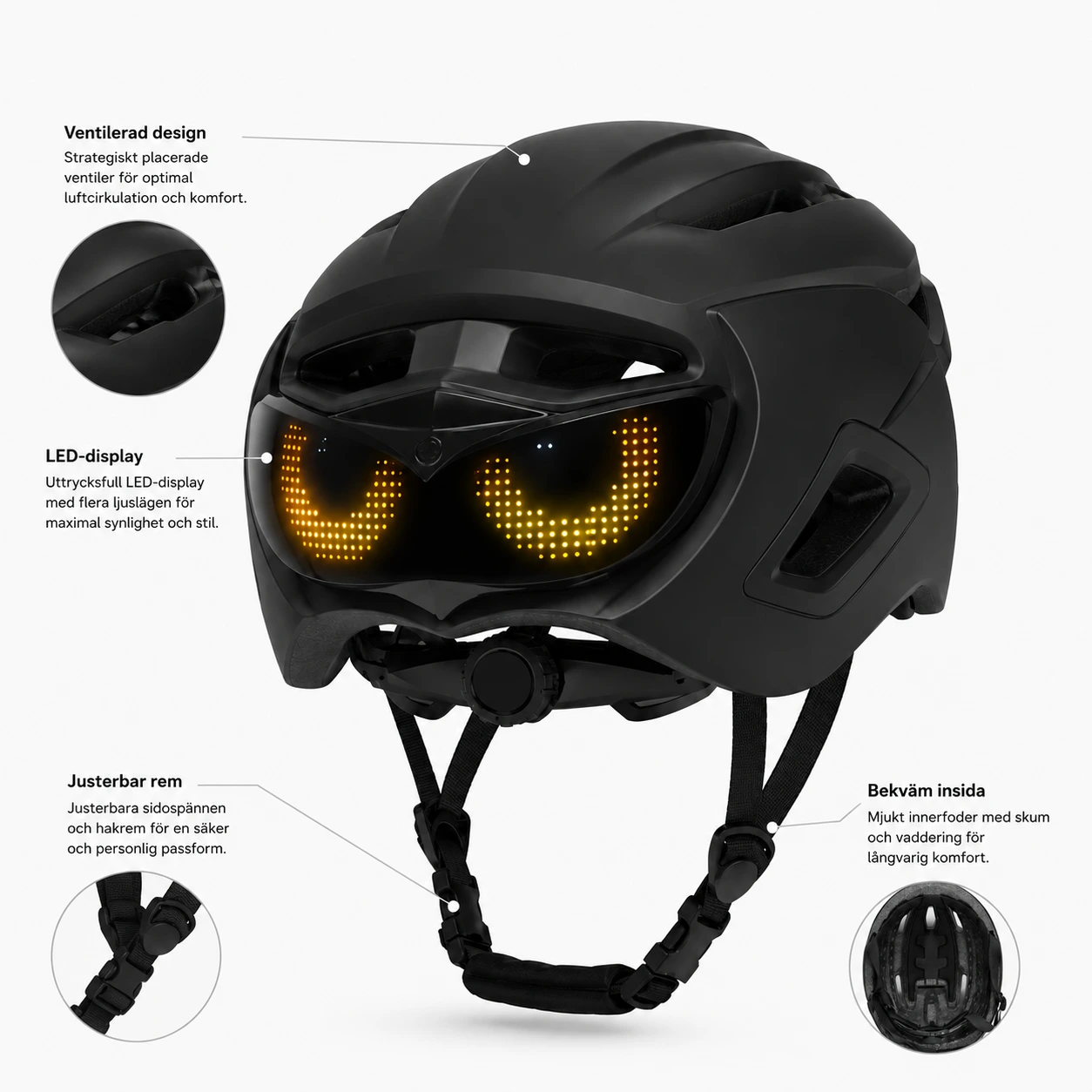 Cykelhjälm med LED-display för landsväg och mountainbike
