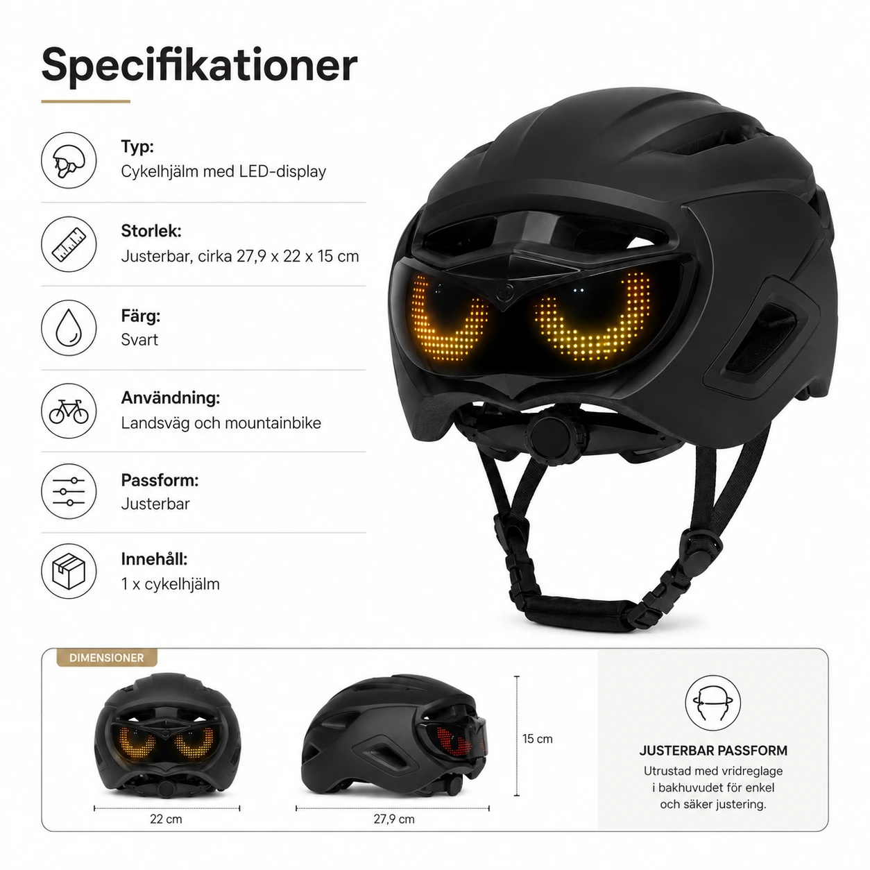 Cykelhjälm med LED-display för landsväg och mountainbike