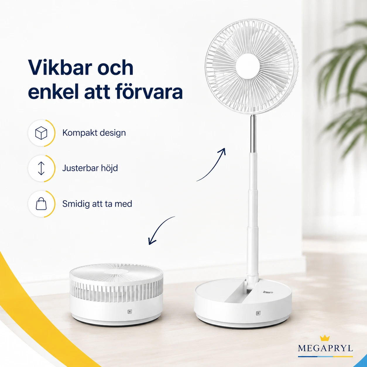 Vikbar Uppladdningsbar Golvfläkt med Fjärrkontroll