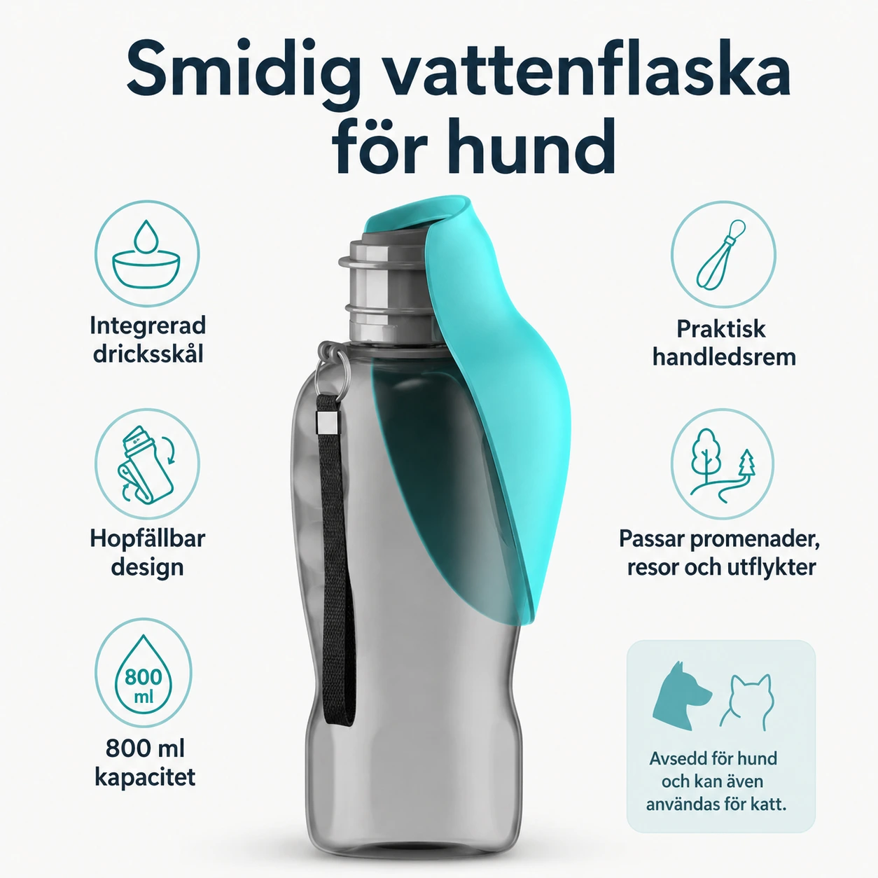 Koiran vesipullo juomakupilla, kannettava ja kokoontaitettava