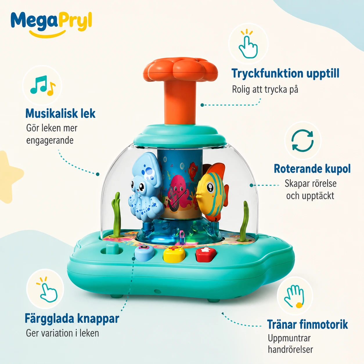 Musikalisk Aktivitetsleksak med Tryckfunktion och Roterande Kupol