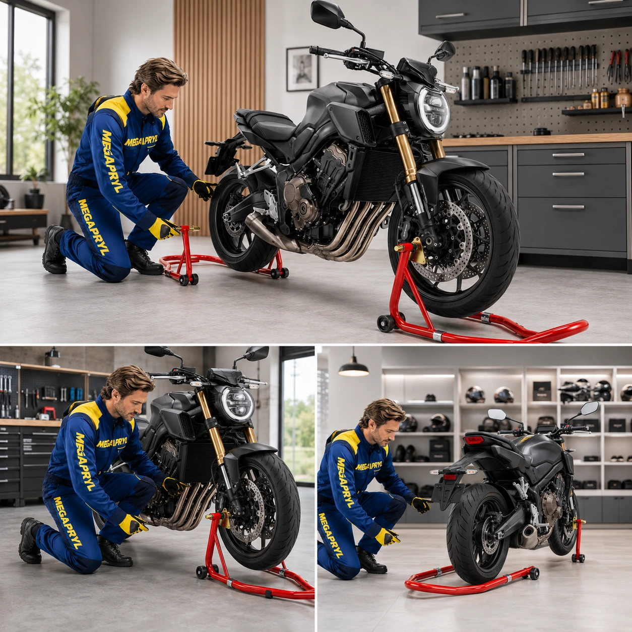 Motorcykelstöd Fram och Bak 385 kg Justerbart