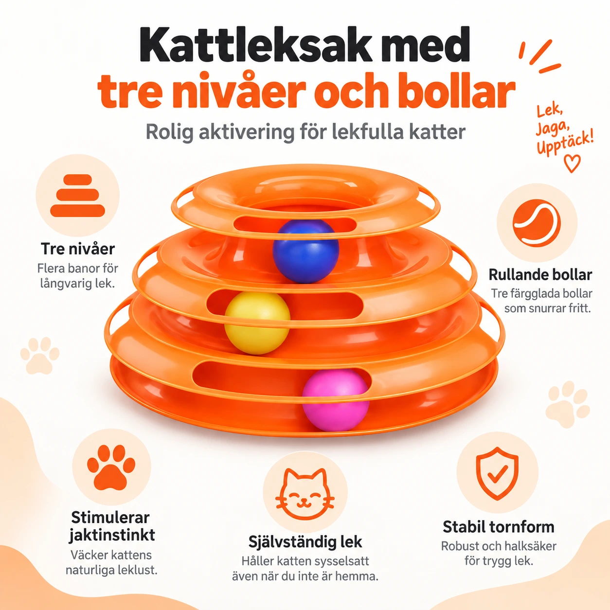 Kattleksak med tre nivåer och bollar