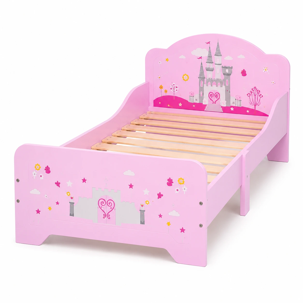 Barnsäng Rosa med Prinsesslott och Sidoskydd