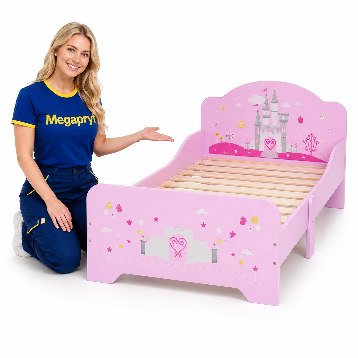 Barnsäng Rosa med Prinsesslott och Sidoskydd