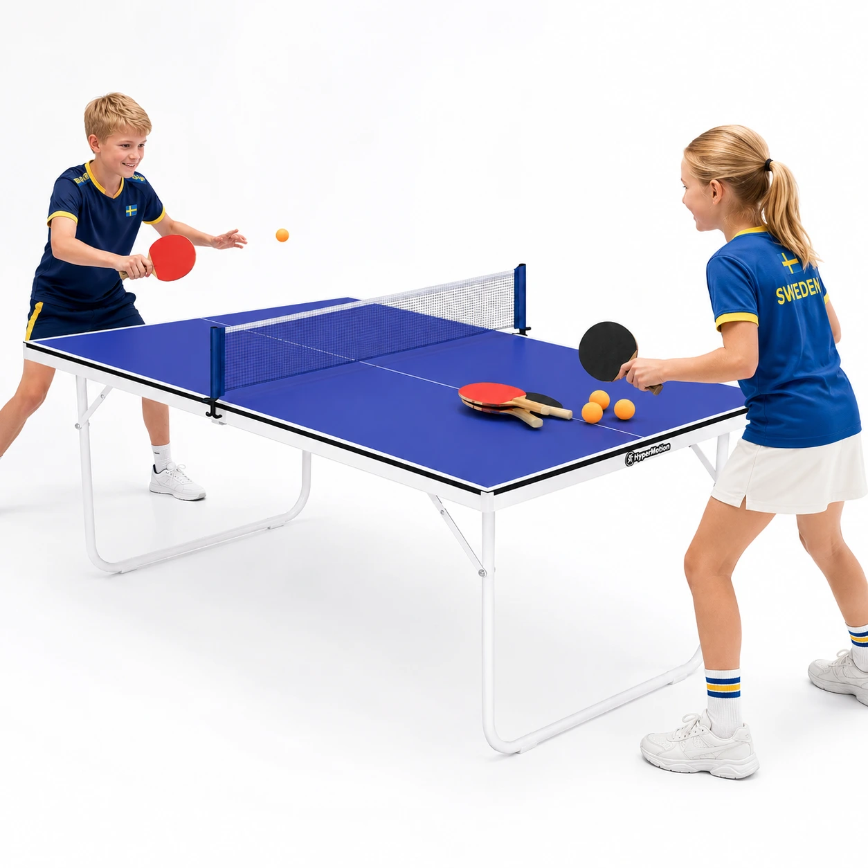 Hopfällbart Pingisbord för Barn och Ungdom med Nät, Racketar och Bollar