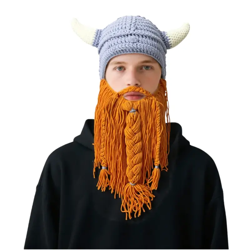 Vikinghatt med Skägg – Stickad Mössa för Vinter