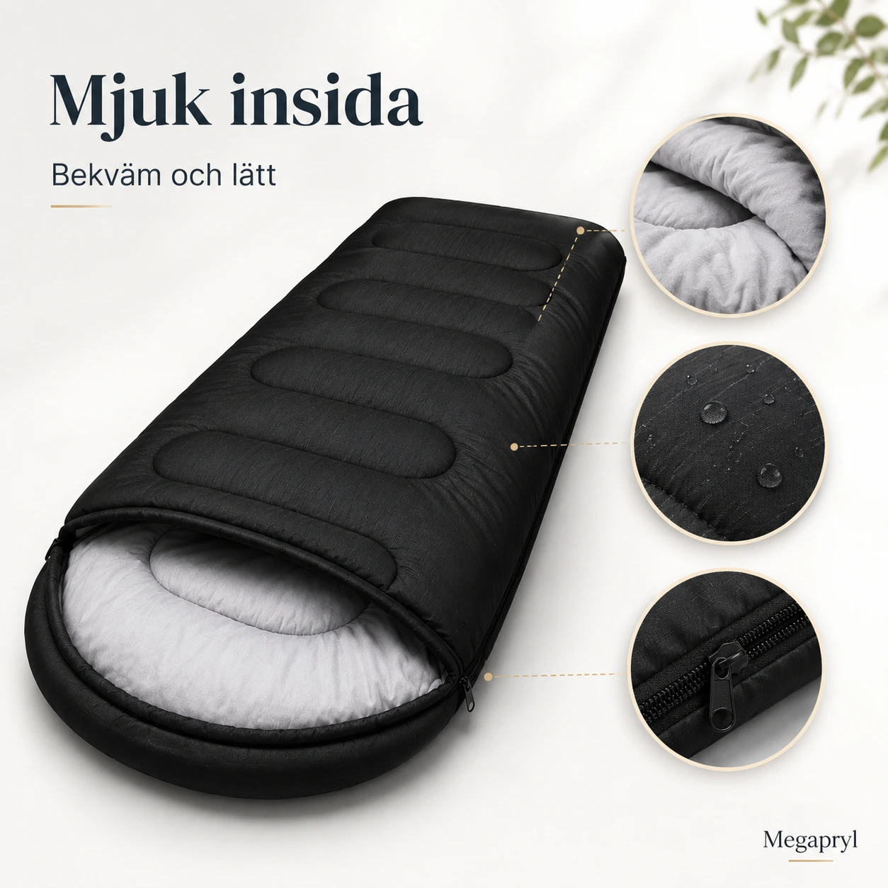 Sovsäck med Förvaringspåse för Camping – Svart