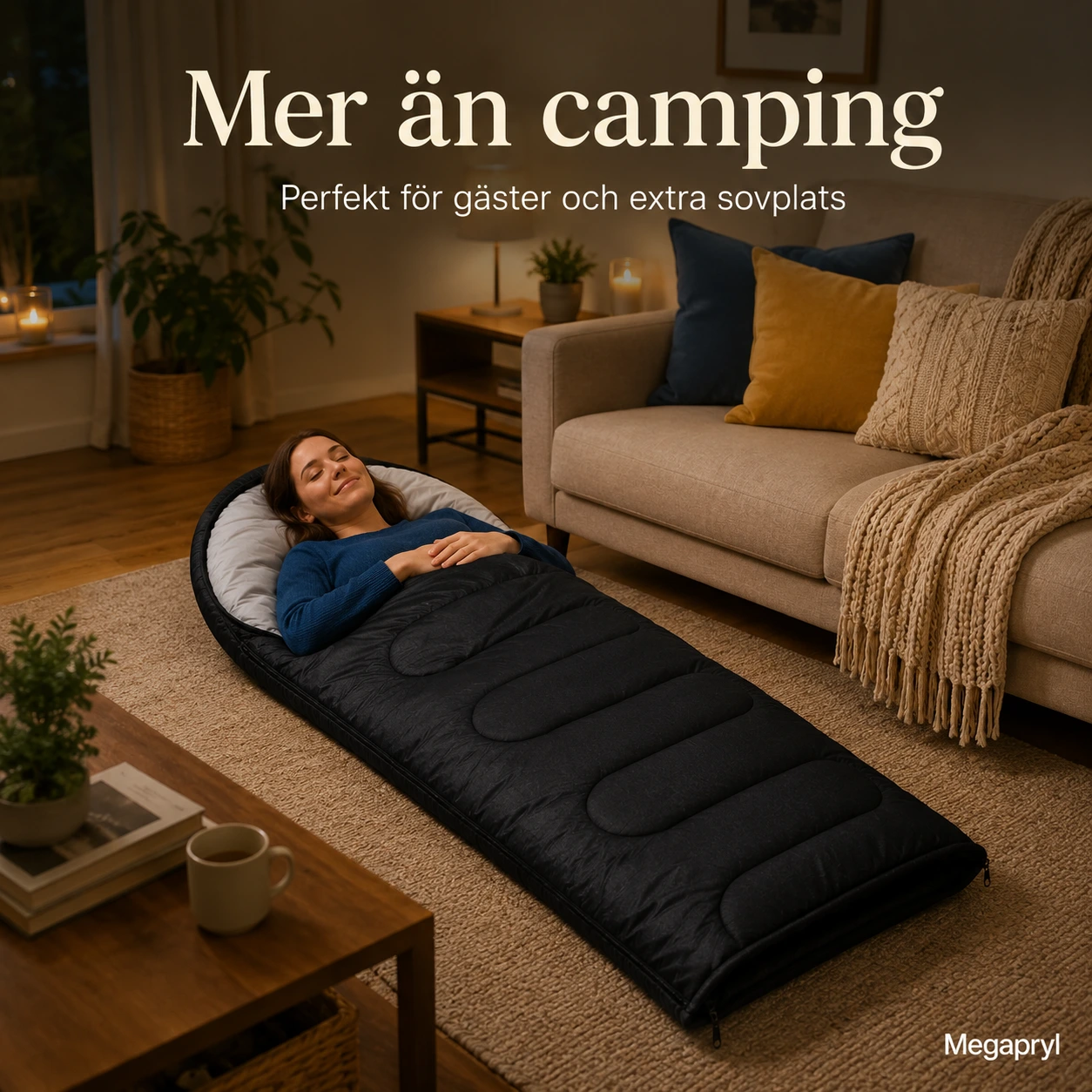 Sovsäck med Förvaringspåse för Camping – Svart