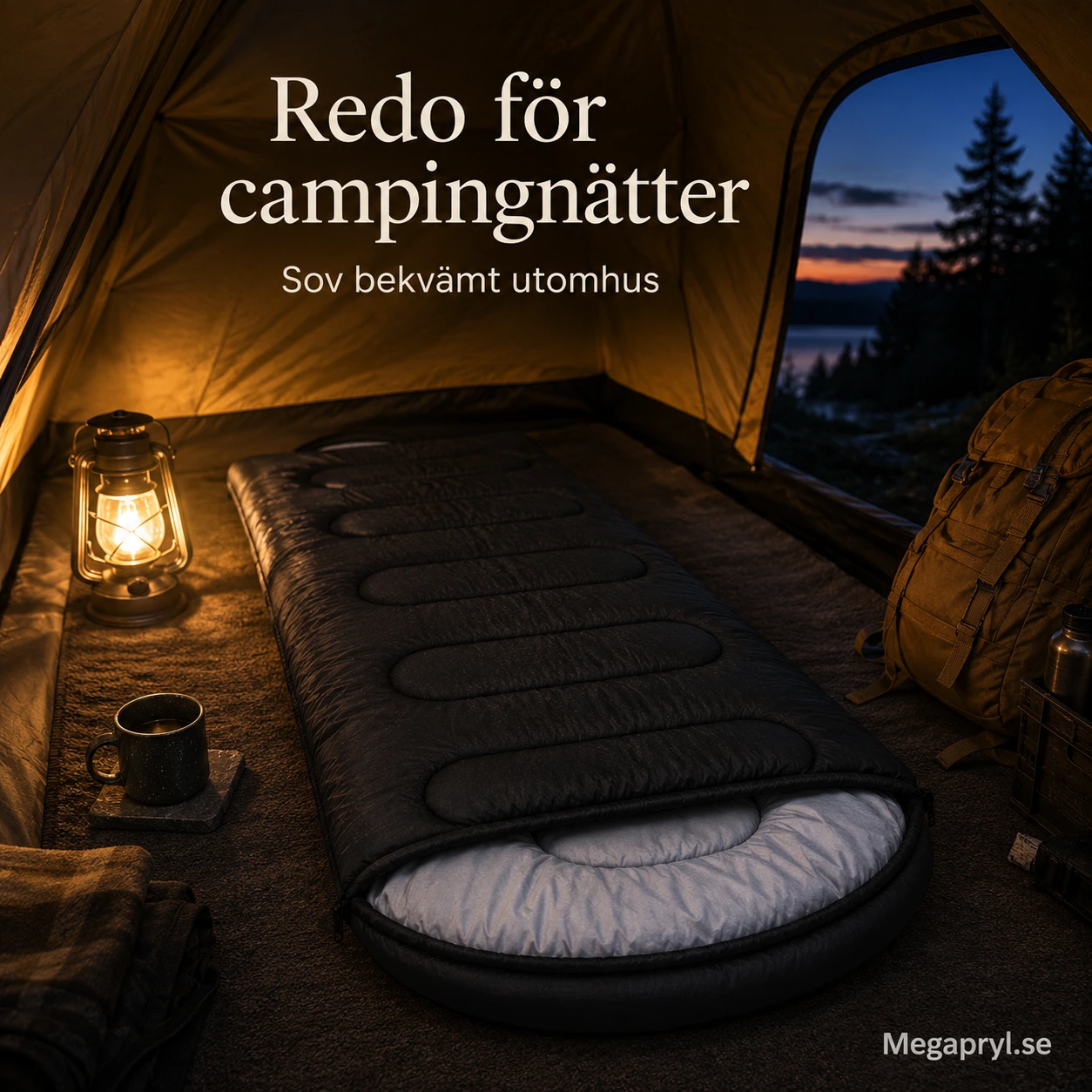 Sovsäck med Förvaringspåse för Camping – Svart