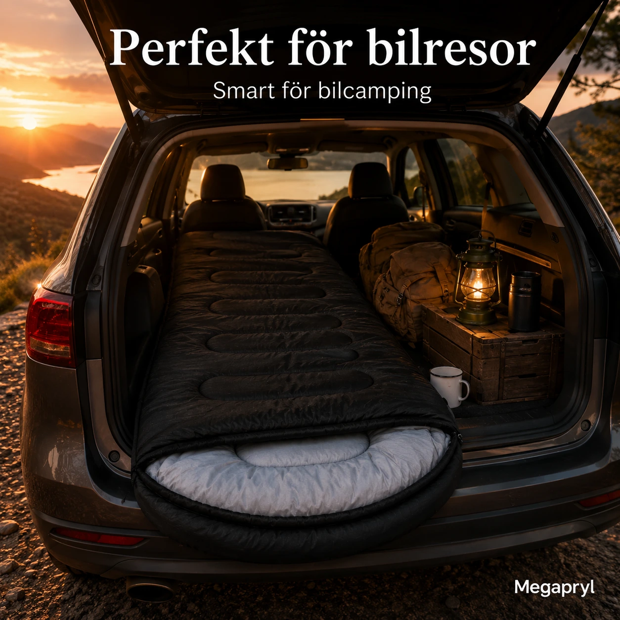 Sovsäck med Förvaringspåse för Camping – Svart