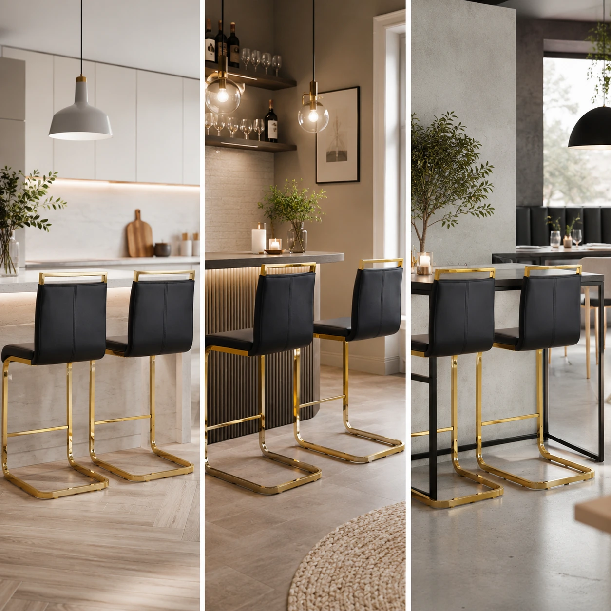 Barstolar 2-Pack Svarta med Guldben – Nordisk Stil