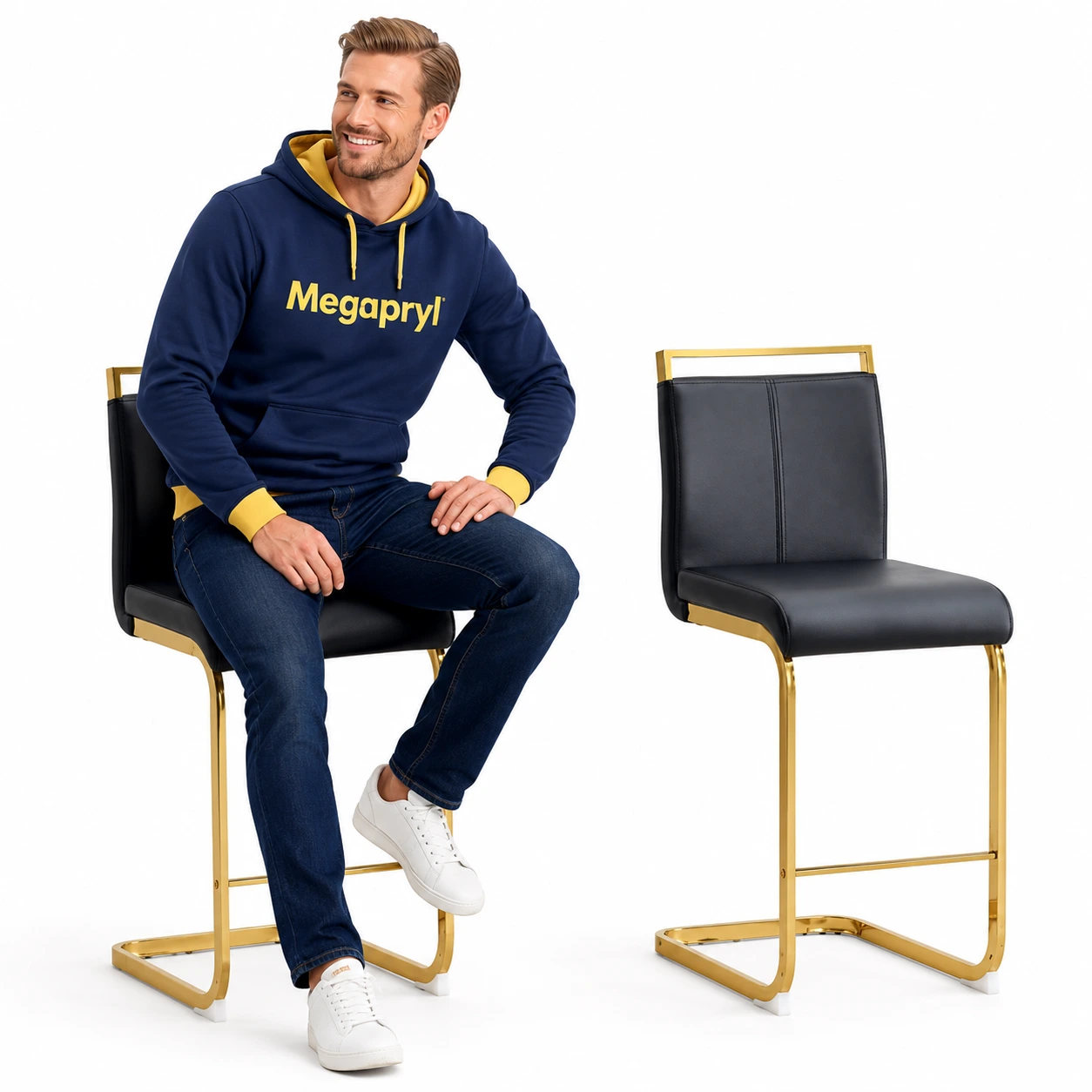 Barstolar 2-Pack Svarta med Guldben – Nordisk Stil