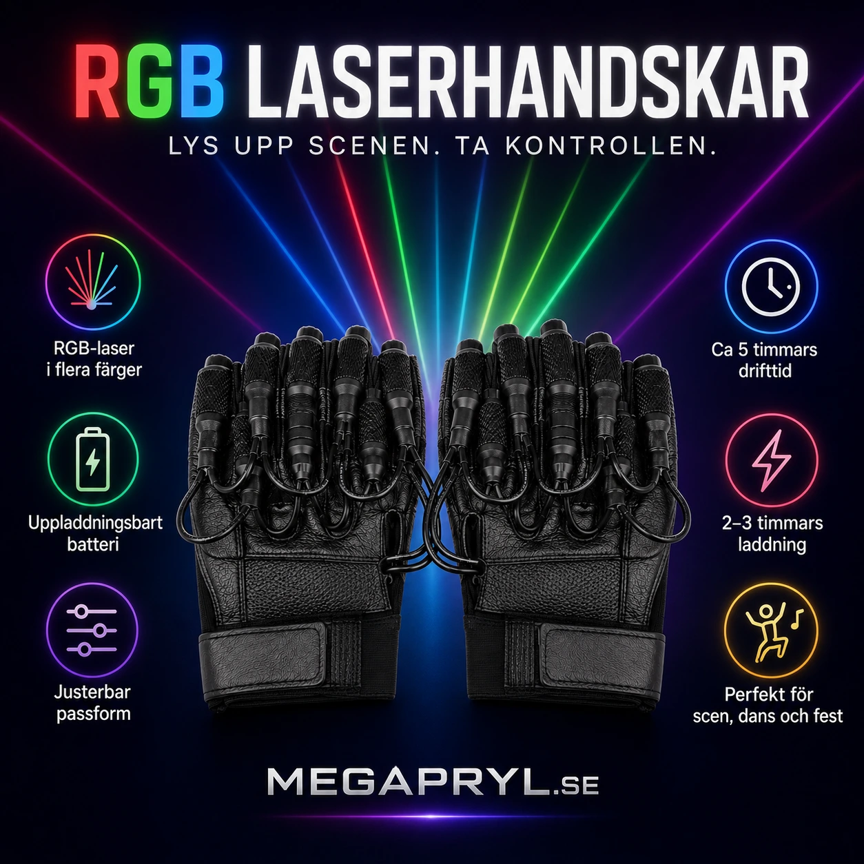 Laserhandskar RGB för Dans och Scen