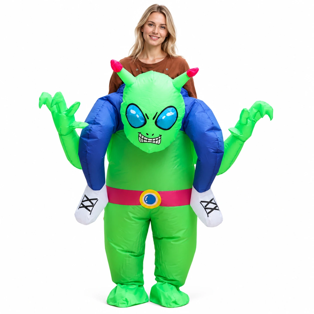 Maskeraddräkt vuxen alien med fläkt uppblåsbar