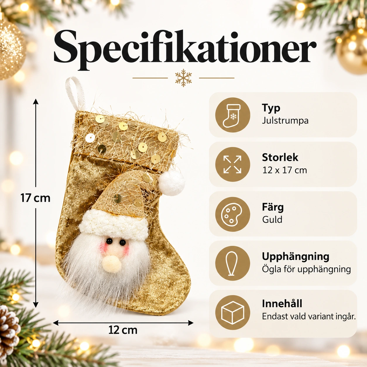 Julstrumpa för juldekoration 12 x 17 cm