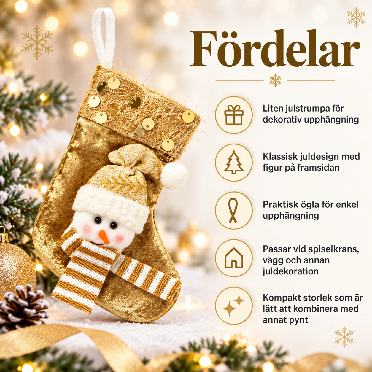 Julstrumpa för juldekoration 12 x 17 cm