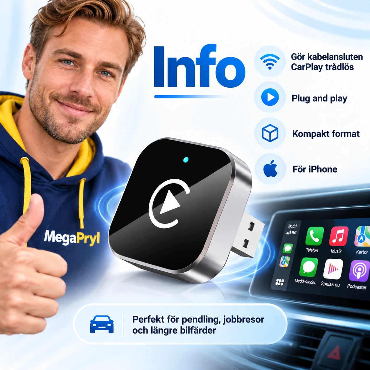 Trådlös CarPlay-adapter för iPhone, plug and play
