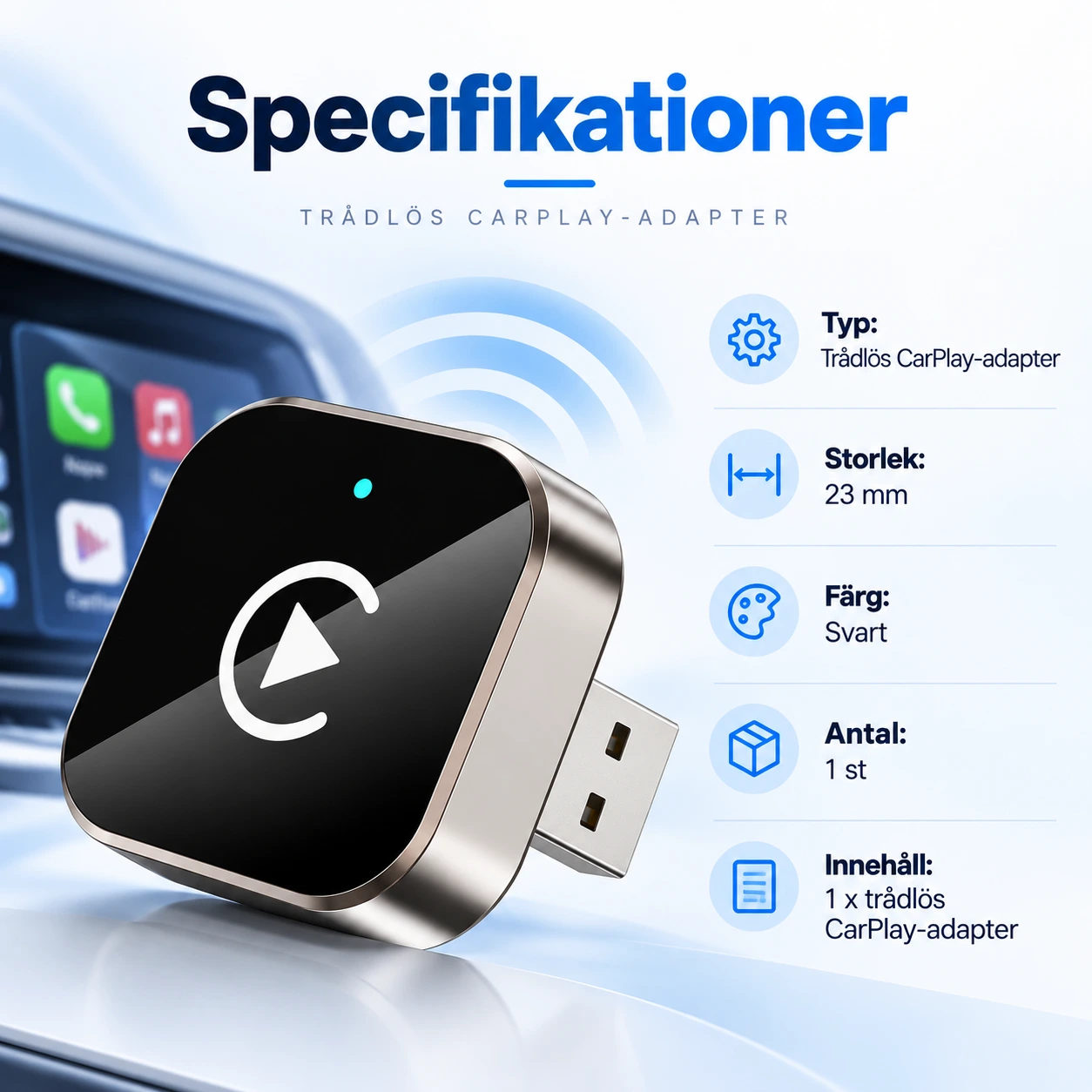 Langaton CarPlay-sovitin iPhonelle, plug and play