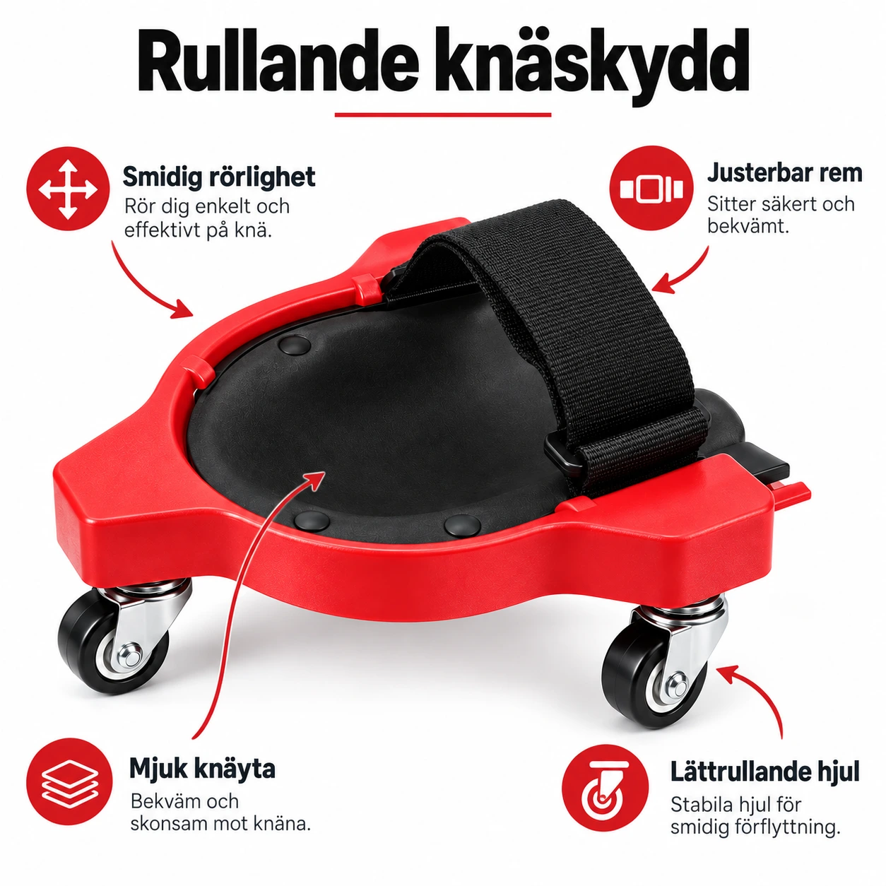 Rullande knäskydd för golvarbete och reparation