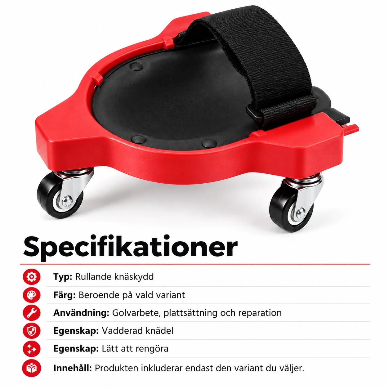 Rullande knäskydd för golvarbete och reparation