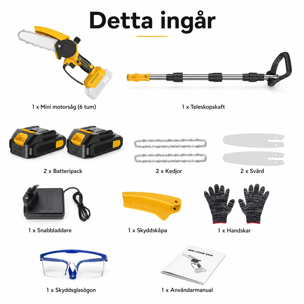 Batteridriven Stångsåg 2-i-1 med Teleskopskaft