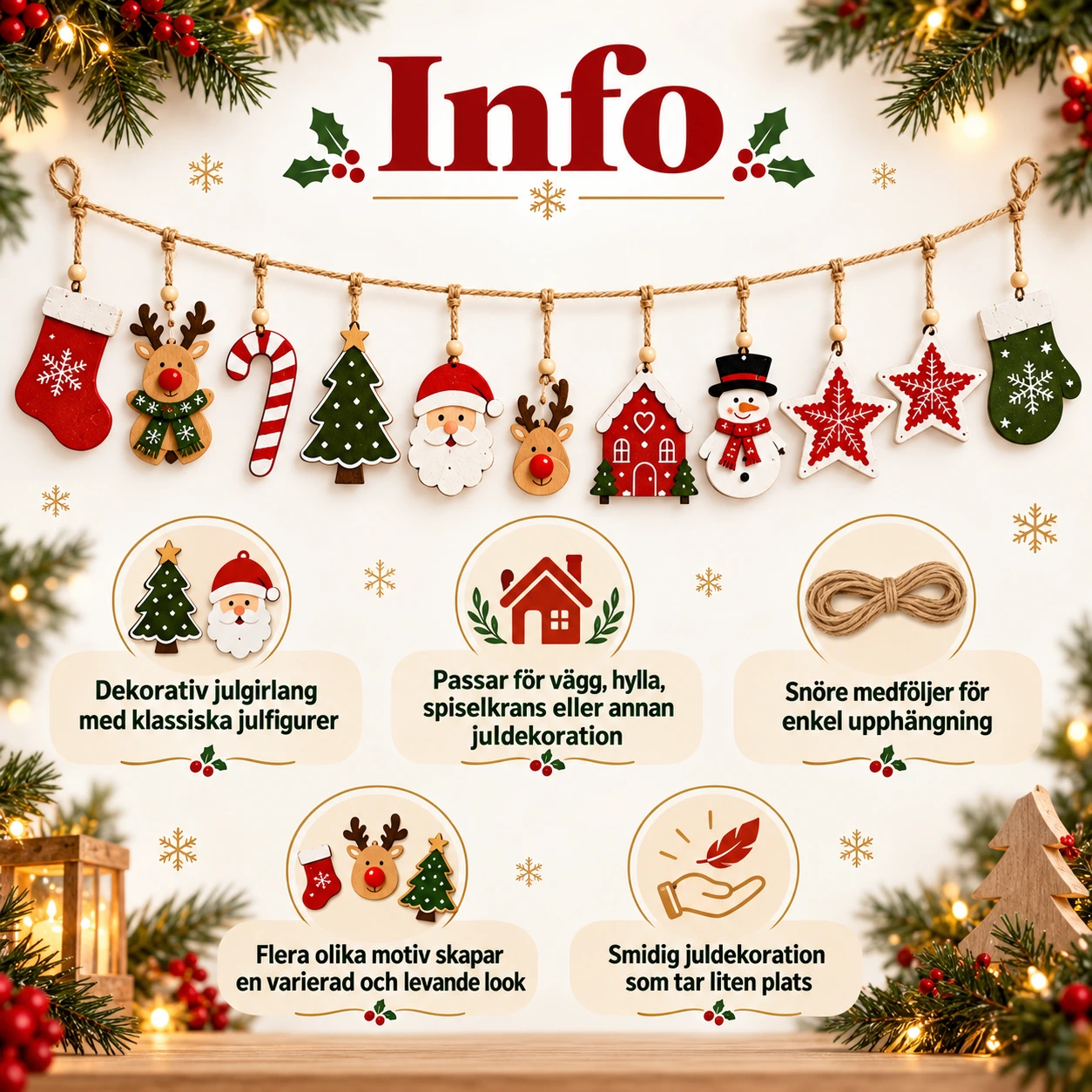 Julgirlang i trä med hängande figurer, 10 delar