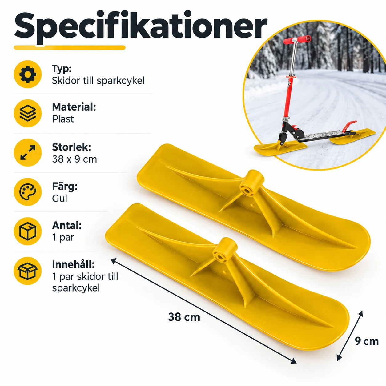 Skidor till sparkcykel i plast, 1 par