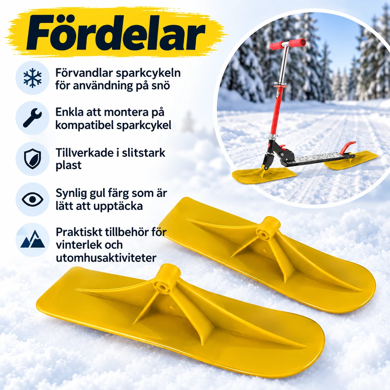 Skidor till sparkcykel i plast, 1 par