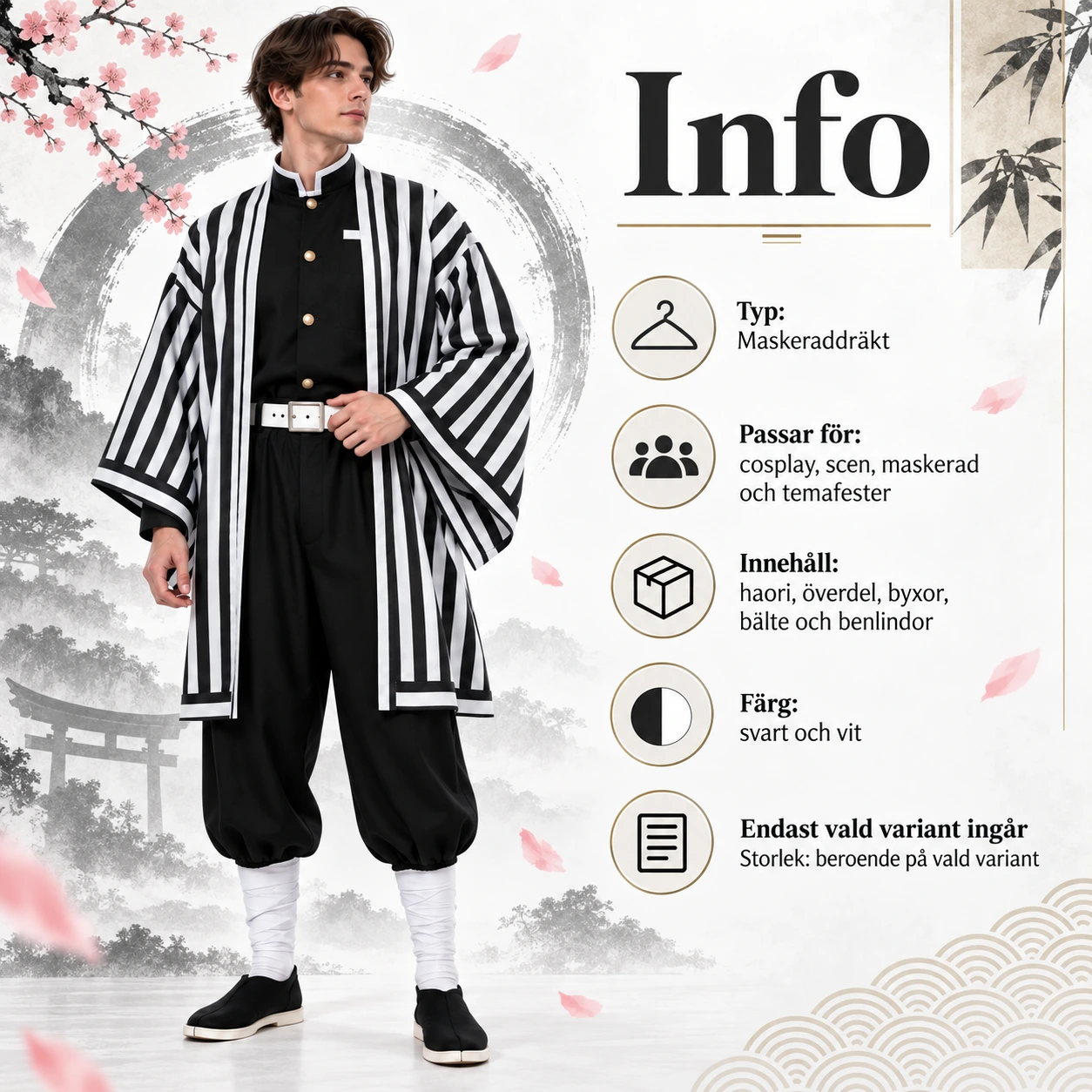 Randig Anime Cosplay Dräkt med Haori för Vuxna och Barn