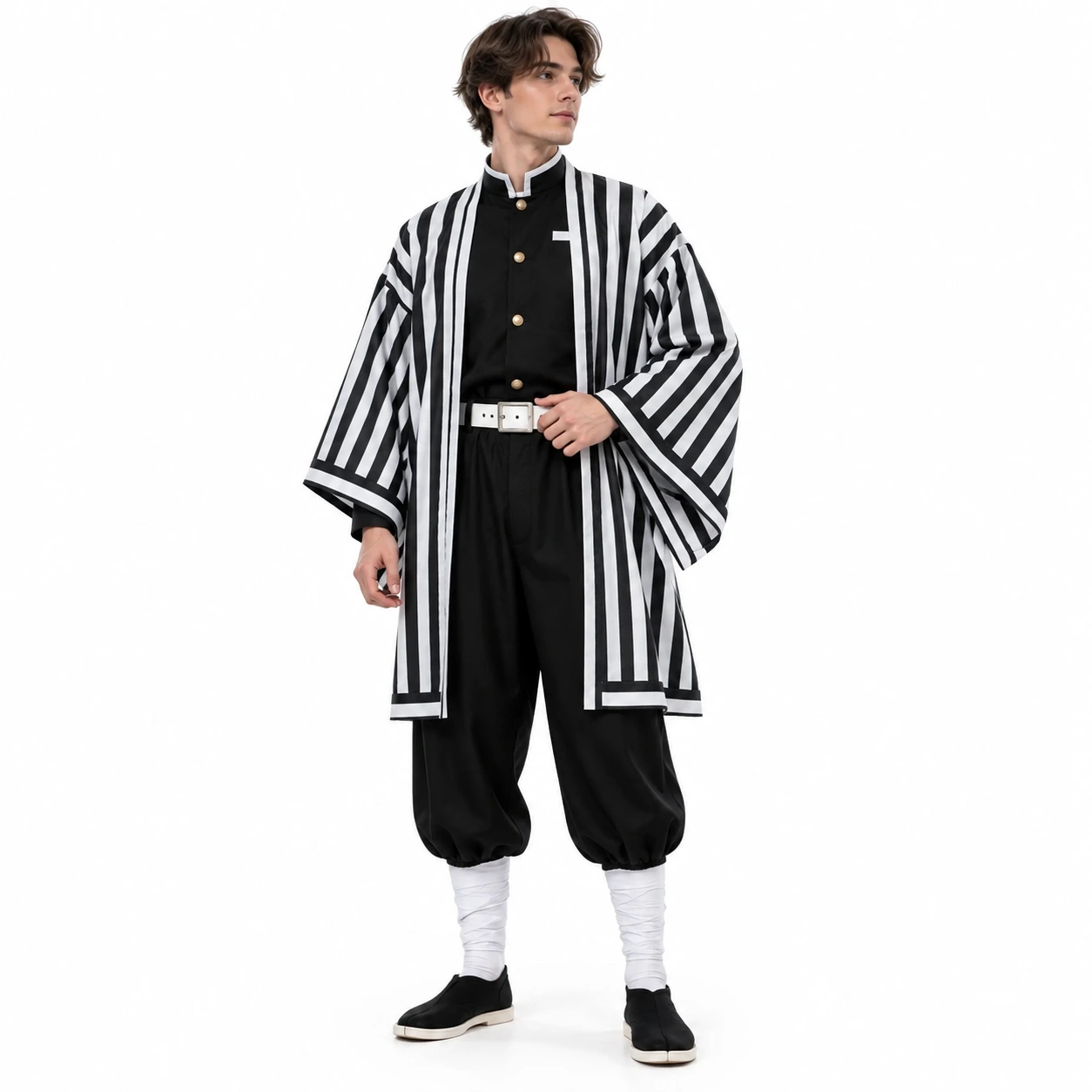 Randig Anime Cosplay Dräkt med Haori för Vuxna och Barn