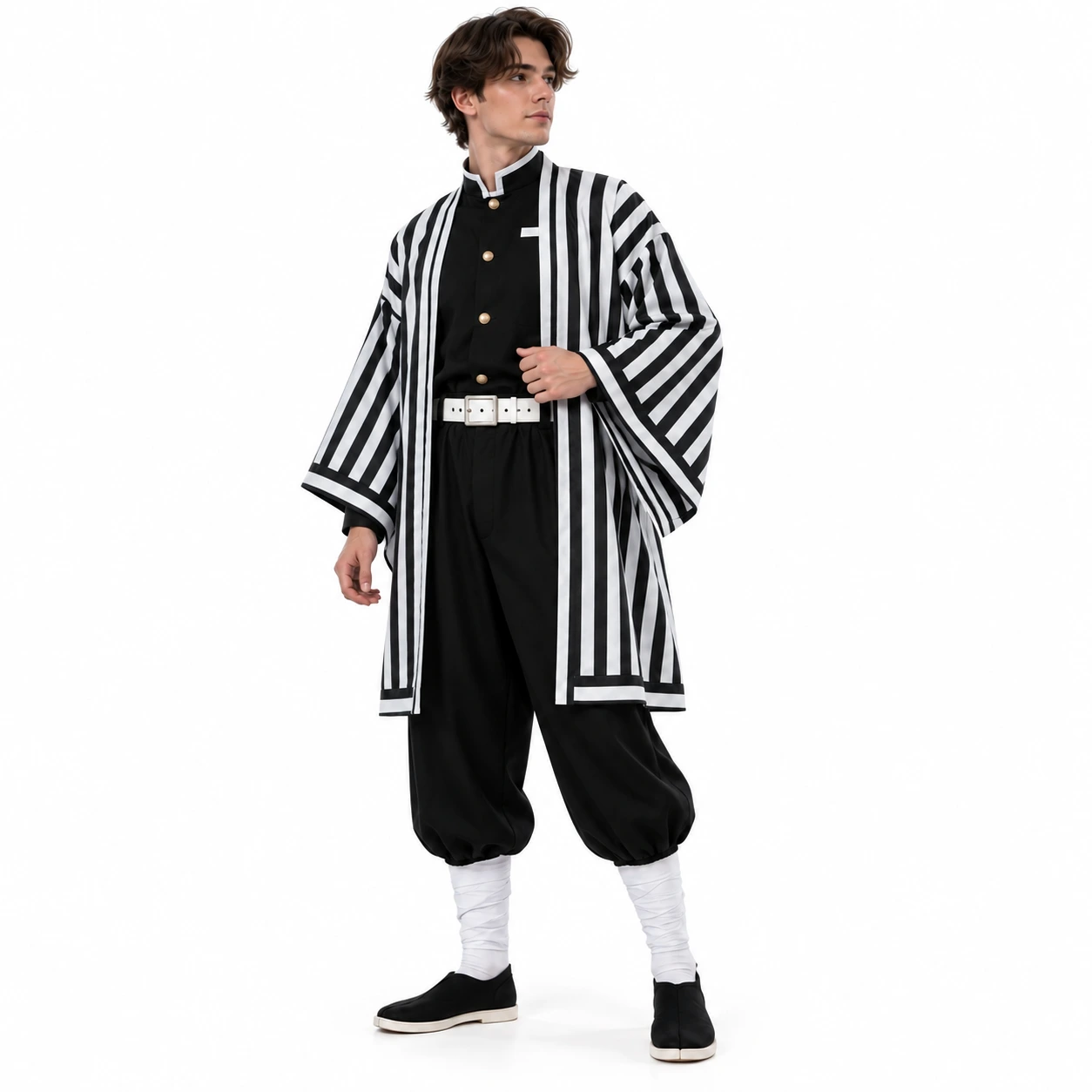 Randig Anime Cosplay Dräkt med Haori för Vuxna och Barn