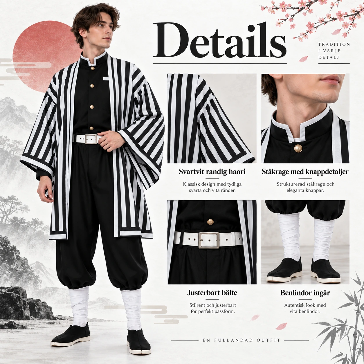 Randig Anime Cosplay Dräkt med Haori för Vuxna och Barn