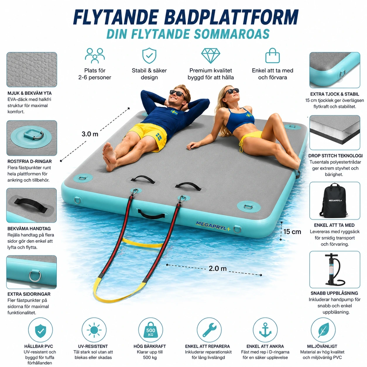 Flytande Badplattform – Uppblåsbar Vattenplattform