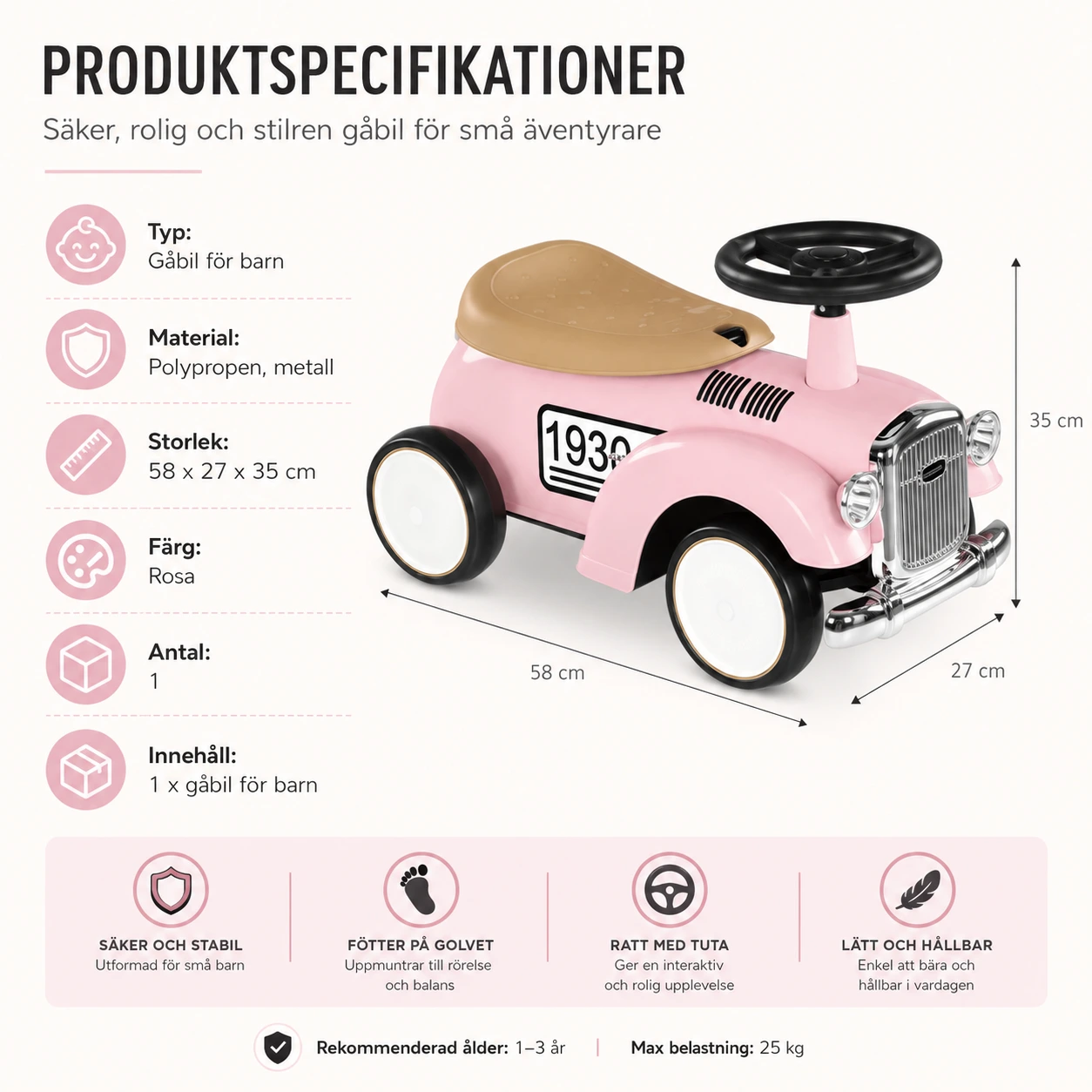 Gåbil för barn med förvaring och tuta