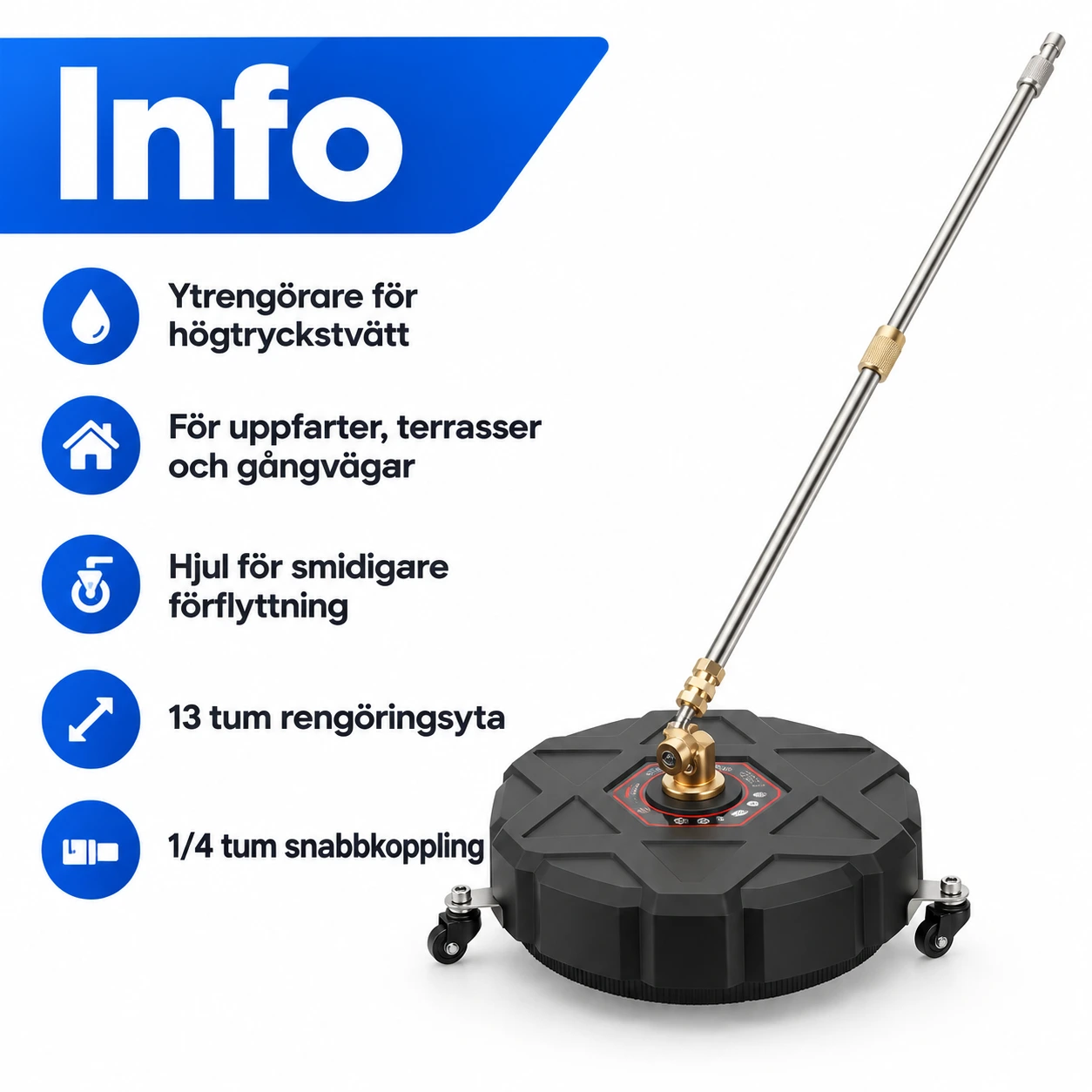 Ytrengörare för högtryckstvätt med hjul, 13 tum