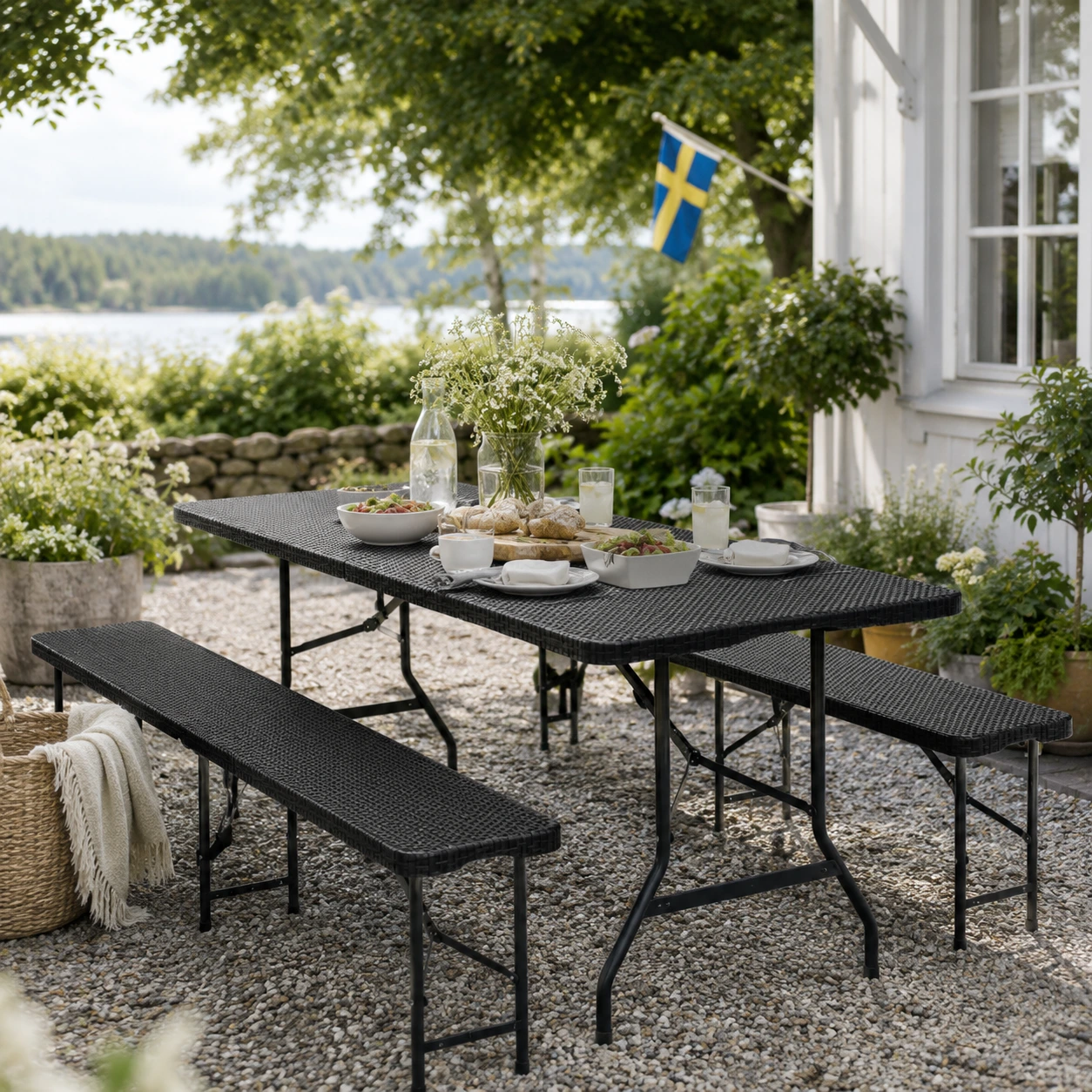 Hopfällbart Picknickbord med 2 Bänkar 180 cm