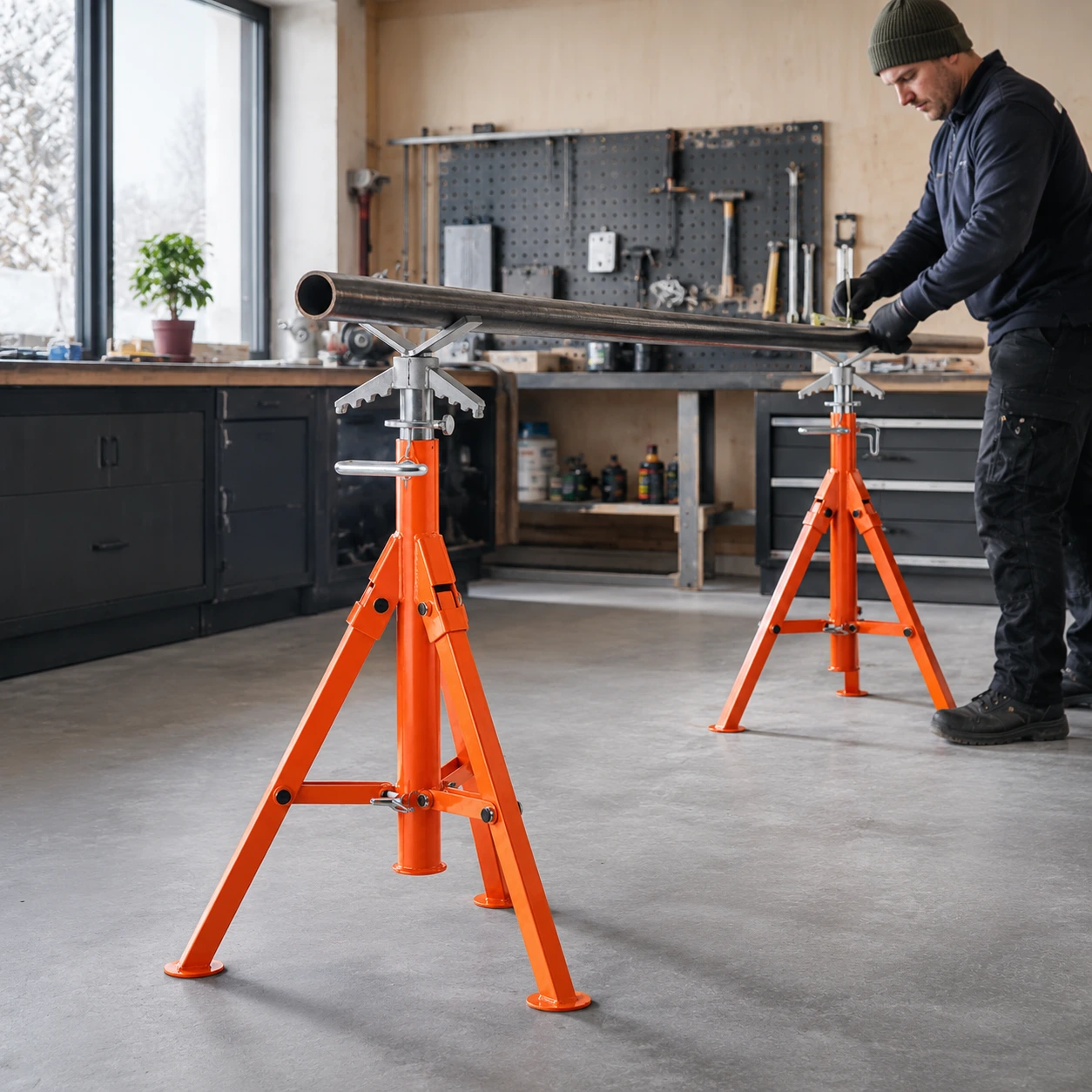 Rörstativ med V-huvud och justerbar höjd 69–132 cm